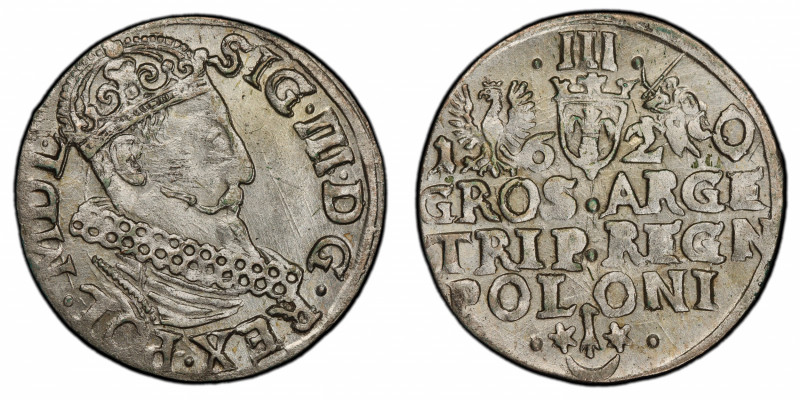 POLAND: Sigismund III Vasa, 1587-1632, AR 3 groschen (trojak), Kraków, 1620, Kop...