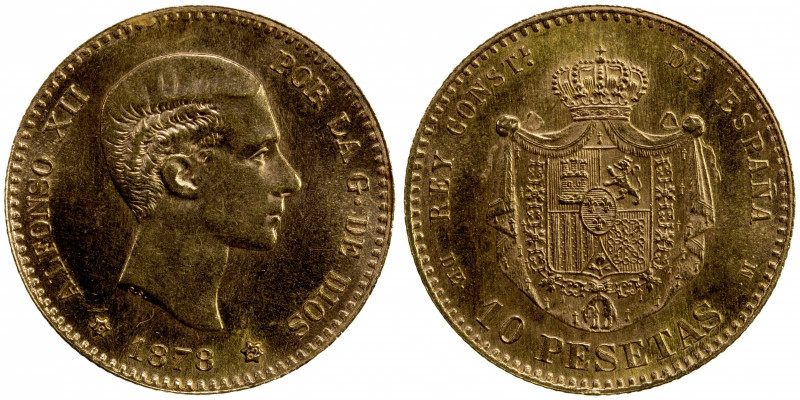 SPAIN: Alfonso XII, 1874-1885, AV 10 pesetas, 1878 (19-62), KM-677, Fr-343R, AGW...