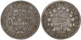 ANGOLA: Jose I, 1750-1777, AR 4 macutas, 1763, KM-14, Cr-9, attractive appearance, Fine.
Estimate: $150-200