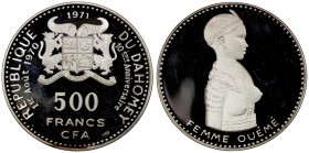 DAHOMEY: Republic, AR 500 francs, 1971, KM-3.1, 10th Anniversary of Independence - Ouémé Woman, Proof.
Estimate: $100-150