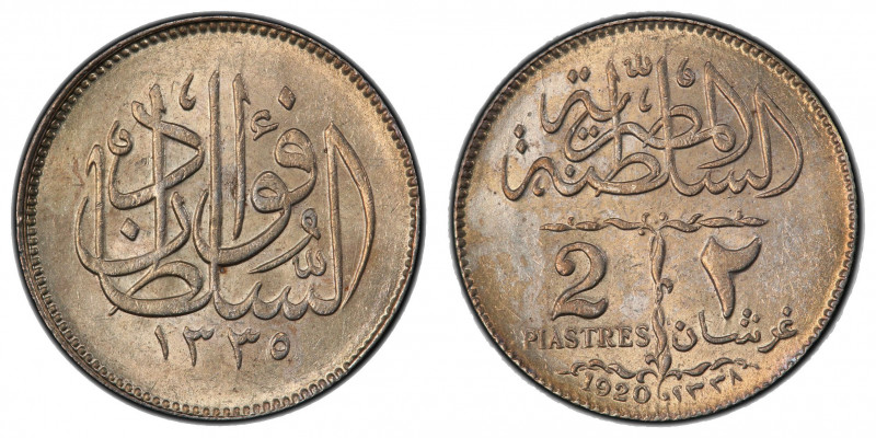 EGYPT: Fuad I, as sultan, 1917-1922, AR 2 piastres, 1920-H/AH1338, KM-325, a lov...