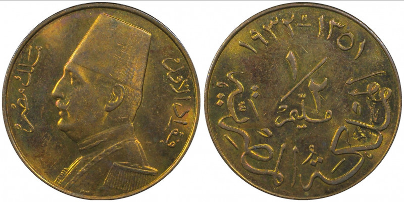 EGYPT: Fuad I, 1922-1936, AE ½ millieme, 1932/AH1351-H, KM-343, PCGS graded Spec...