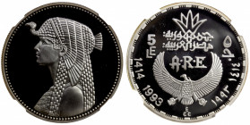 EGYPT: Arab Republic, AR 5 pounds, 1993/AH1414, KM-, Ancient Egypt Civilization - Cleopatra, NGC graded Proof 69 Ultra Cameo.
Estimate: $100-150