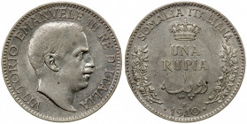 ITALIAN SOMALILAND: Vittorio Emanuele III, 1900-1941, AR rupia, 1910-R, KM-6, some luster, EF.
Estimate: $100-150