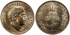 ITALIAN SOMALILAND: Vittorio Emanuele III, 1900-1941, AR rupia, 1912-R, KM-6, die polish marks and light surface hairlines, a lovely toned example! Ab...