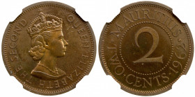 MAURITIUS: Elizabeth II, 1952-1987, 2 cents, 1962, KM-32, VIP Proof of Record issue, NGC graded PF64 RB, R.
Estimate: $90-120