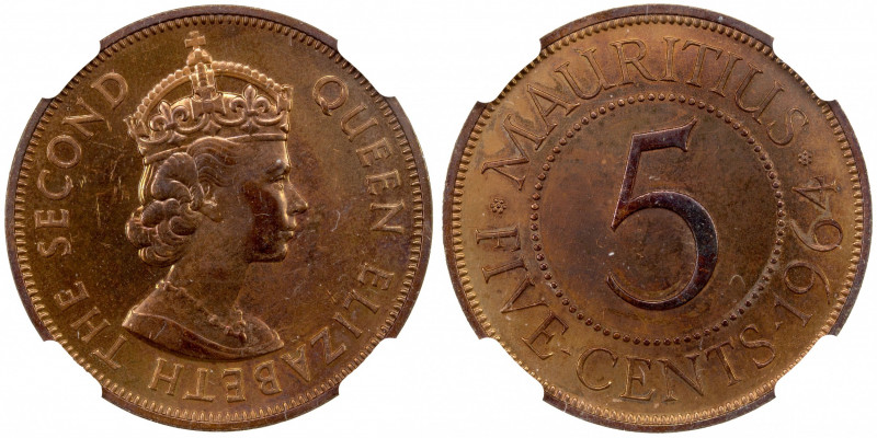 MAURITIUS: Elizabeth II, 1952-1987, 5 cents, 1964, KM-34, VIP Proof of Record is...