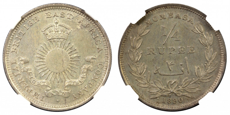 MOMBASA: Victoria, 1888-1896, AR ¼ rupee (4 annas), 1890-H, KM-3, Imperial Briti...