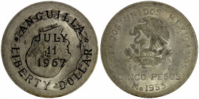ANGUILLA: British Territory, AR liberty dollar, 1967, KM-X1, Referendum on Anguilla's Secession, counterstamped on Mexico silver 5 peso 1953, Unc. The...
