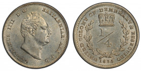 ESSEQUIBO AND DEMERARY: William IV, 1830-1837, AR ¼ guilder, 1835, KM-17, a lovely lustrous mint state example! PCGS graded MS63.
Estimate: $150-200
