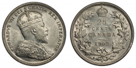CANADA: Edward VII, 1901-1910, AR 25 cents, 1902-H, KM-11, a lustrous nearly mint state example, PCGS graded AU58.
Estimate: $100-150