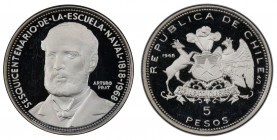 CHILE: Republic, AR 5 pesos, 1968, KM-182, 150th Anniversary of Naval Academy, PCGS graded Proof 66 CAM.
Estimate: $100-150