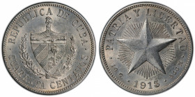CUBA: Republic, AR 40 centavos, 1915, KM-14, high relief type, cleaned, PCGS graded Unc details, ex Joe Sedillot Collection.
Estimate: $100-150