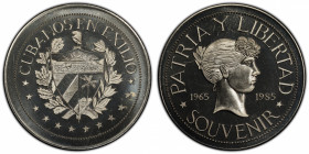 CUBA: Republic, souvenir peso, 1985, KM-XM17, struck in copper-nickel-zinc, mintage of only 500 coins, PCGS graded Proof 66, R.
Estimate: $100-150