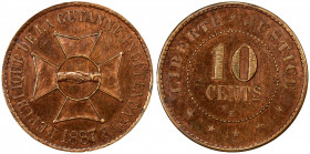 FRENCH GUIANA: Republic, 10 centimes, 1887, Bruce-XE1, Lecompte-33, essai issue, cleaned, prooflike, Unc.
Estimate: $150-200