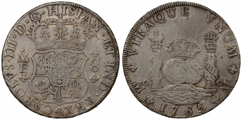 MEXICO: Carlos III, 1759-1788, AR 8 reales, 1765-Mo, KM-105, assayer MF, light h...