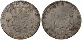 MEXICO: Carlos III, 1759-1788, AR 8 reales, 1765-Mo, KM-105, assayer MF, light hairlines, Choice VF.
Estimate: $150-200
