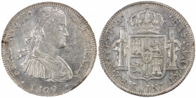 MEXICO: Fernando VII, 1808-1821, AR 8 reales, 1809-Mo, KM-110, assayer TH, surface hairlines, NNC graded MS61.
Estimate: $100-150