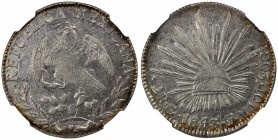 MEXICO: Republic, AR 2 reales, 1843/2-Go, KM-374.8, assayer PM, bold reverse lettering on obverse from die clash, light peripheral tone, the only one ...