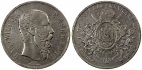MEXICO: Maximiliano, 1864-1867, AR peso, 1866-Mo, KM-388.1, light rim nick, VF.
Estimate: $100-150