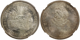 MEXICO: Estados Unidos, AR 5 pesos, 1950-Mo, KM-466, Opening of the Southeastern Railroad Commemorative, NGC graded MS65+.
Estimate: $100-150