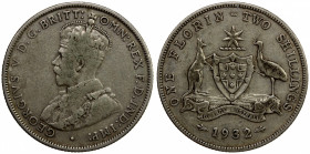AUSTRALIA: George V, 1911-1936, AR florin, 1932(m), KM-27, key date with a mintage of only 188,000, Very Good to Fine.
Estimate: $150-200