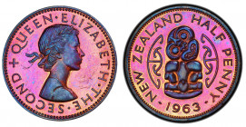 NEW ZEALAND: Elizabeth II, 1952, ½ penny, 1963, KM-23.2, PCGS graded PF64 RB.
Estimate: $110-150