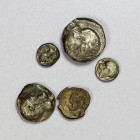 BACTRIA: LOT of 5 silver coins, including Athena/Owl-type tetradrachm, didrachm, hemidrachm, Athena/eagle-type hemidrachm, and Sophytes cockerel-type ...