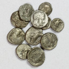 BACTRIA: LOT of 11 silver coins, all with helmeted Athena // eagle with head right, including 8 drachms and 3 diobols; various conditions from VG to V...