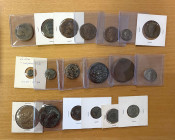 ANCIENT: LOT of 19 coins, including 3 Ptolemaic bronzes (39mm, 34mm, 26mm), 6 earlier Roman Imperial bronzes (Claudius, Domitian, Hadrian), 2 silver c...