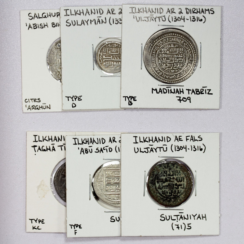 ILKHAN: LOT of 6 coins (silver unless noted), Ilkhan: Uljaytu: 2 dirhams, Madina...