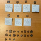 ANCIENT INDIA: LOT of 26 copper coins, mostly Satavahana, many different types and sizes, both round and square, including 7 in envelopes identified b...