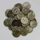 INDO-SCYTHIAN: LOT of 27 silver drachms, Azes II, ca. 35 BC to 5 AD, king on horseback // Pallas standing, several variants and many different monogra...