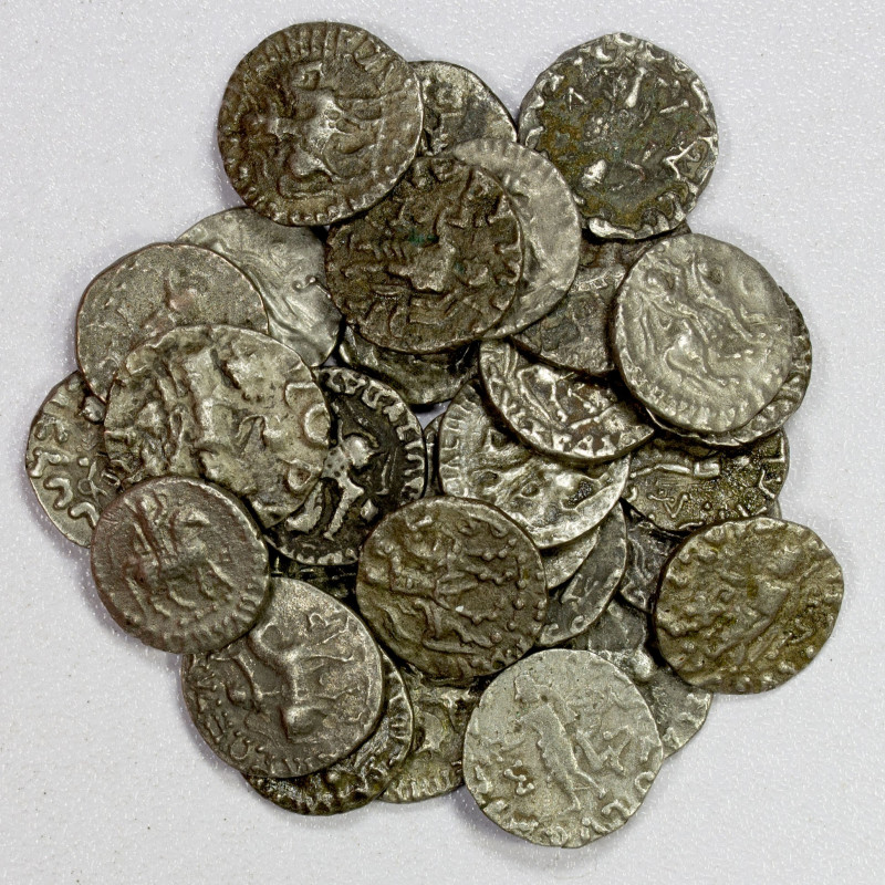 INDO-SCYTHIAN: LOT of 27 silver drachms, Azes II, ca. 35 BC to 5 AD, king on hor...