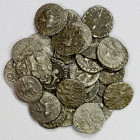 INDO-SCYTHIAN: LOT of 27 silver drachms, Azes II, ca. 35 BC to 5 AD, king on horseback // Pallas standing, several variants and many different monogra...