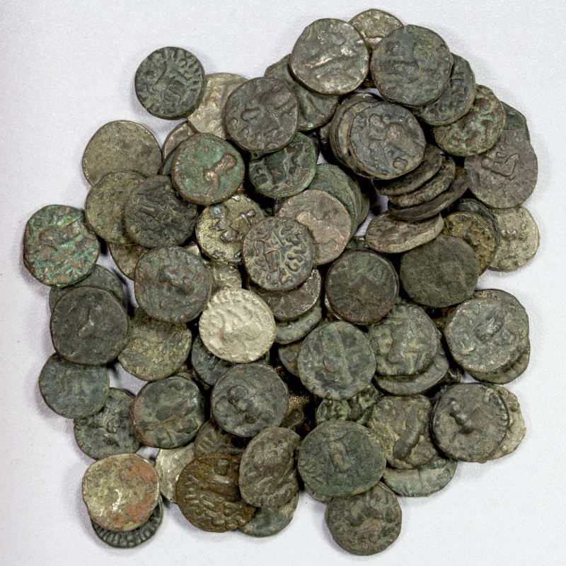 INDO-SCYTHIAN: LOT of 93 billon drachms, king on horseback // Zeus standing; lat...