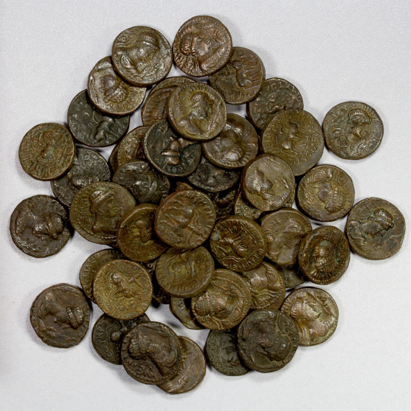 KUSHAN: Vima Takto, ca. 80-105 AD, Lot of 50 copper units, average weight 8.4g, ...