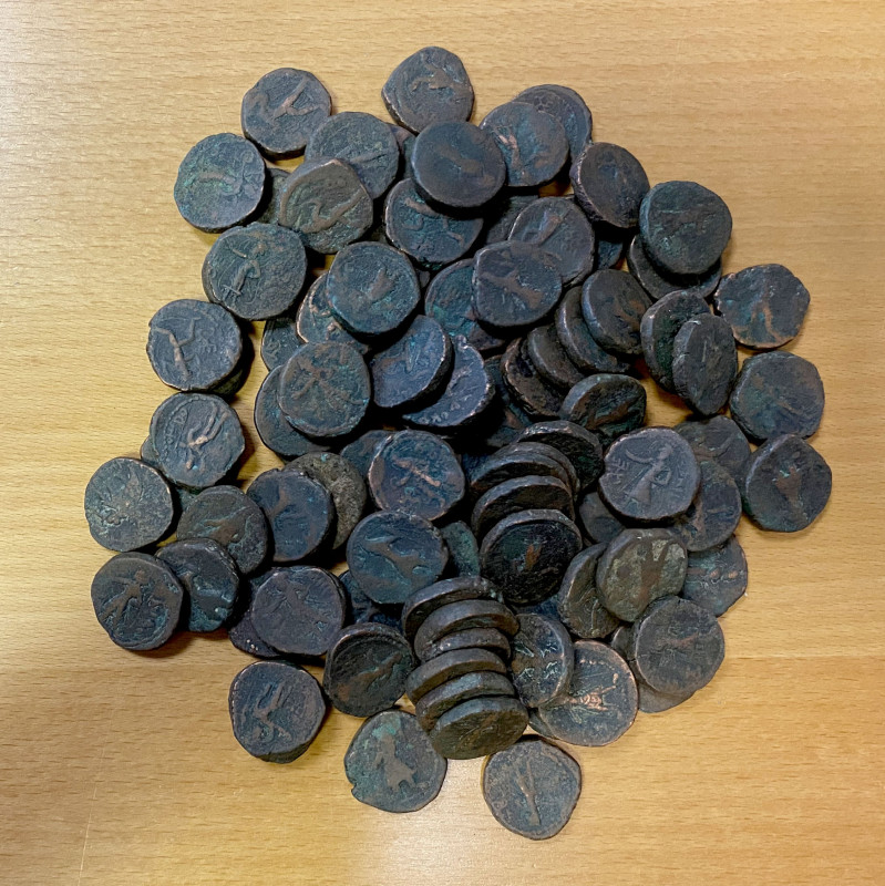 KUSHAN: Kanishka I, ca. 127-155, LOT of 100 copper units, called "tetradrachms",...