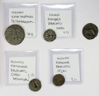 KUSHAN: LOT of 5 copper coins, Early issue, imitation of unit of Indo-Greek Hermaios (8.64g, VF); Vima Kadphises, AE tetradrachm (16.32g, lovely F-VF)...