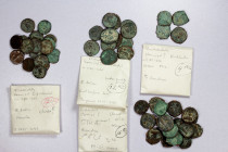 KUSHANO-SASANIAN: Hormizd I, ca. 270-300, LOT of 49 coppers, including 20 Gandharan types (Cribb-35, with governor's name, Mizi) and 29 Bactrian types...