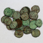 KUSHANO-SASANIAN: Peroz II, ca. 303-330, LOT of 24 Bactrian coppers, Jongeward & Cribb-2343-49, bust of king left // fire altar; average VF to VF+ con...