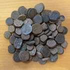 INDIAN STATES: LOT of 85 copper coins, almost half Navanagar and related common pieces (mostly KM-2), but also examples from Jodhpur, Hyderabad, Amrit...
