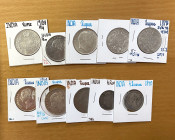 BRITISH INDIA: LOT of 10 silver coins, Half Rupee: 1835(b), S&W-1.60 (choice EF), 1840 (EF-AU); and Rupee: 1835(c) (KM-450.7, EF), 1840 continuous leg...