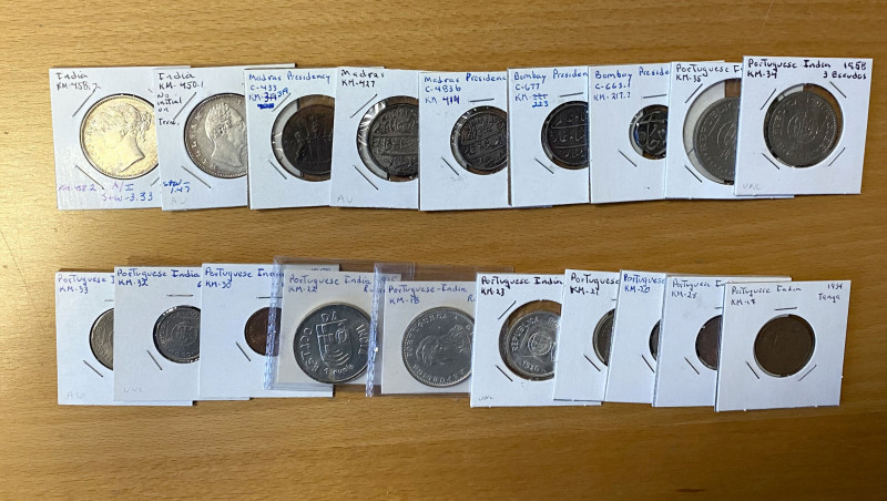 INDIA & STATES: LOT of 19 coins, including Portuguese India (12 pcs), Bombay Pre...