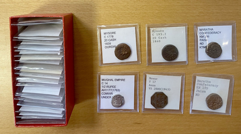 INDIA & STATES: LOT of 23 coins, including Kotah (1 pc), Madurai (2), Makrai (1)...