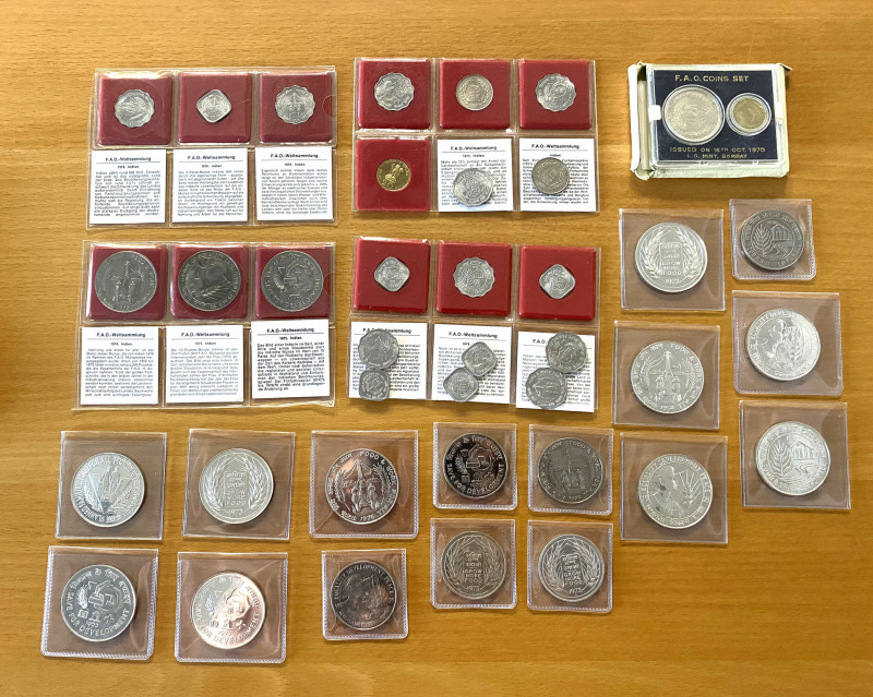 INDIA: LOT of 45 coins, including commemorative silver 50 rupees; 1974, 1975 (2)...