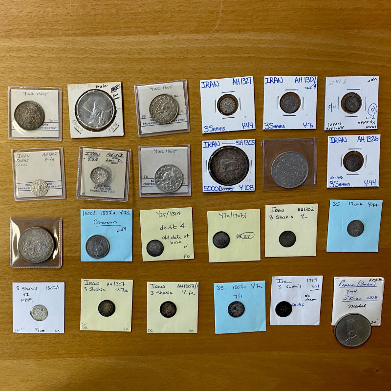 IRAN: LOT of 24 silver coins, including: shahi sefid: AH1302 KM-889 (3 pcs), AH1...