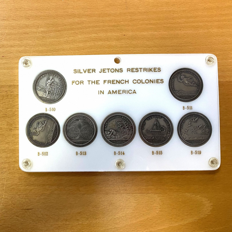 FRENCH COLONIES: SET of 7 silver jetons, Paris Mint restrikes for the French Col...