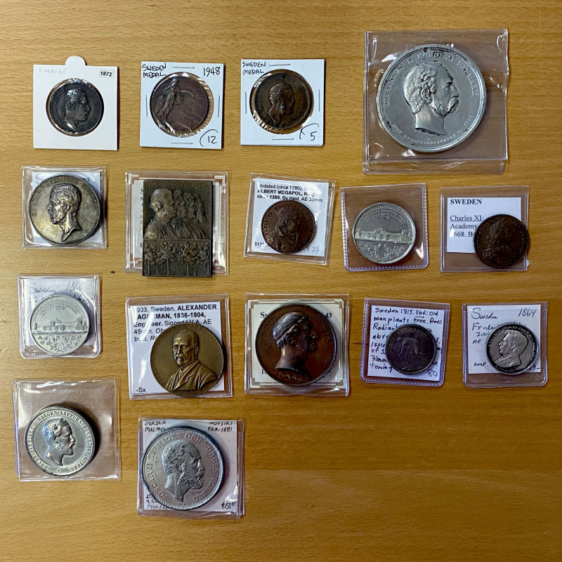 SCANDINAVIA: LOT of 16 medals, including Denmark: 62mm 1888 white metal medal No...