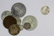 AMERICAS: LOT of 9 coins, including Argentina: AR 50 centavos 1883; Brazil: AE 20 reis 1774; Danish West Indies: AR 5 cents 1859; Honduras: CuNi ¼ rea...